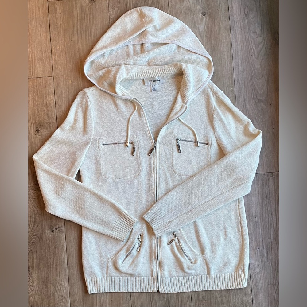 St. John Cream Zip-Up Sweater